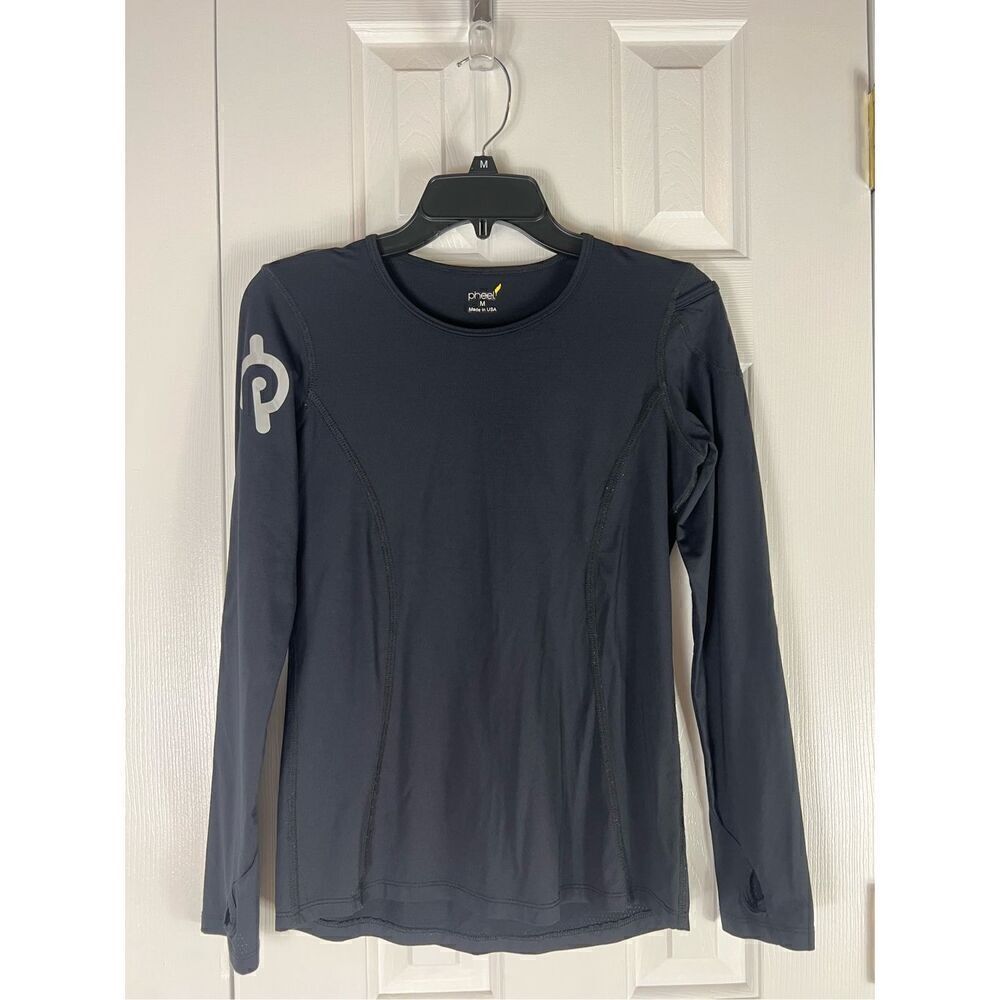 Pheel Active Womens Black Reflective Long Sleeve Top Pullover Size M